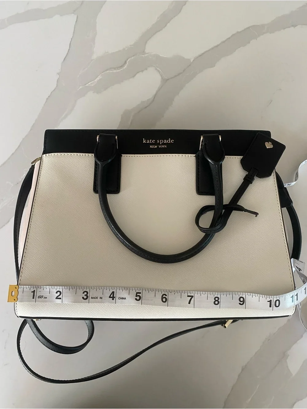 Kate Spade New York Black White Colorblock Medium Satchel Zip Detachable Strap